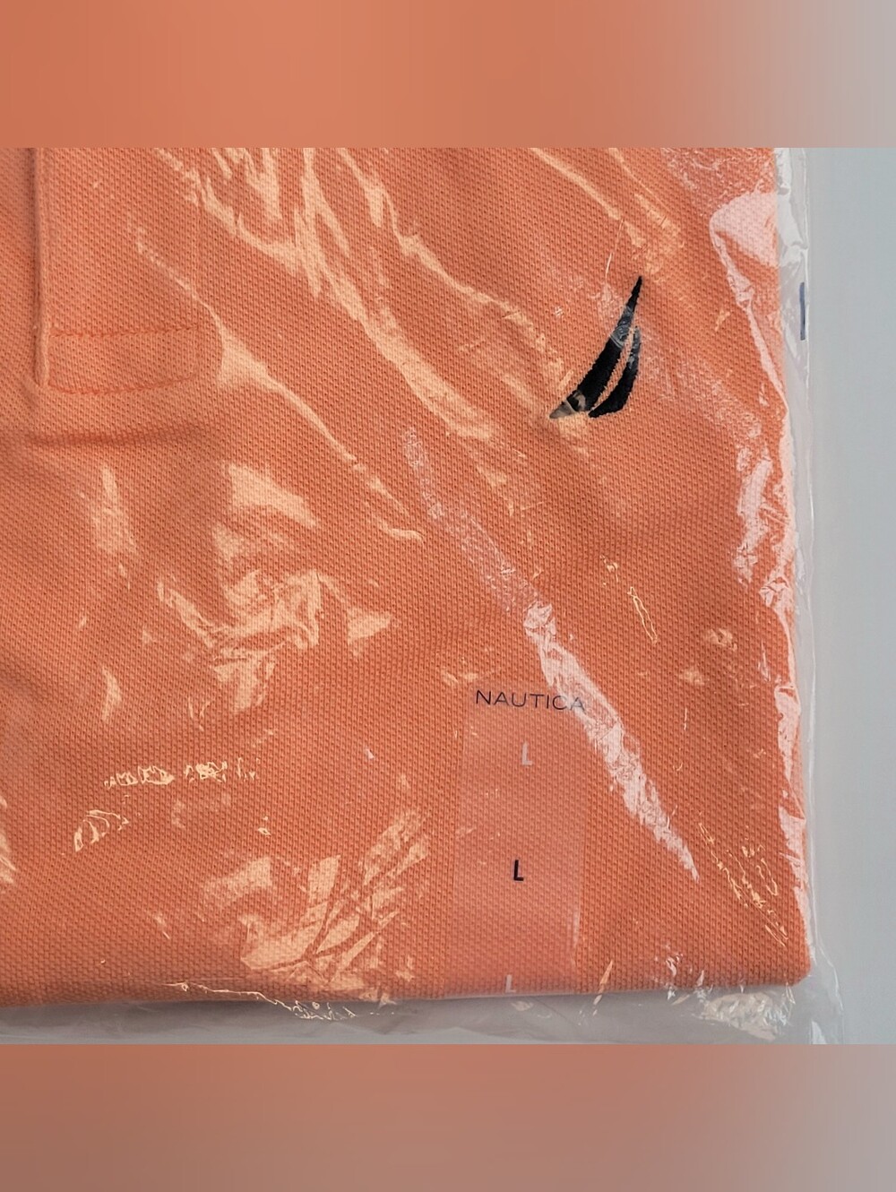 Nautica Classic Fit Deck Polo Shirt Mens Large Orange Guava Punch Cotton K51701 - Picture 5 of 5